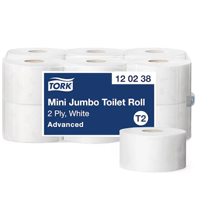 Tork 120238 Mini Jumbo Toilet Roll 2 ply 170m (x12)