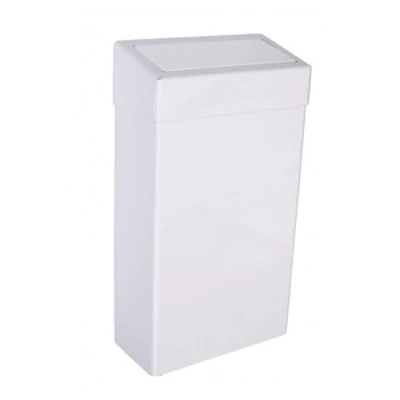 Waste Bin 30L with sprung flap lid white metal